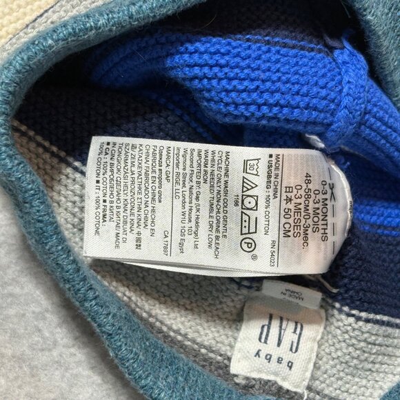 Baby Gap Striped Knit Sweater Pants Infant 0-3 Months Blue Gray Cream Cotton - Picture 4 of 5